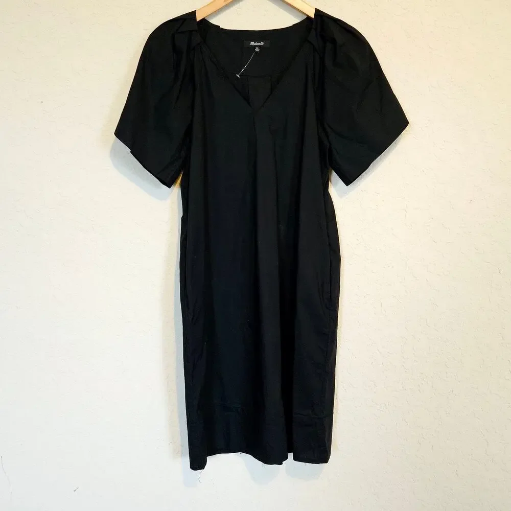 Madewell V-Neck Mini Shirtdress Black Cotton Women's‎ XS Boho Chic Casual Summer